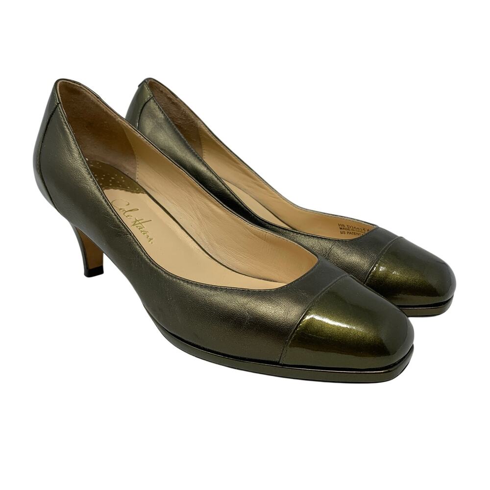 Cole Haan Nike Air Olive Leather Patent Cap Toe Pumps Women's Size 6.5 B